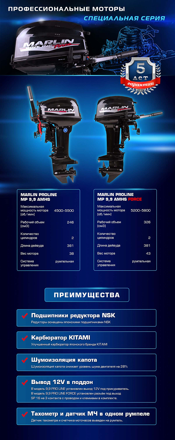 Лодочный мотор MARLIN PROLINE MP 9.9 (20) AMHS FORCE в Боровичах